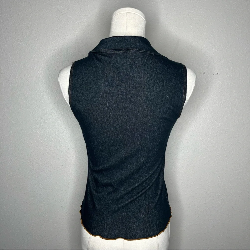 Y2K Vintage Moa Moa Demin Collared V Neck Corset Top Boho Western Going Out - Picture 5 of 8